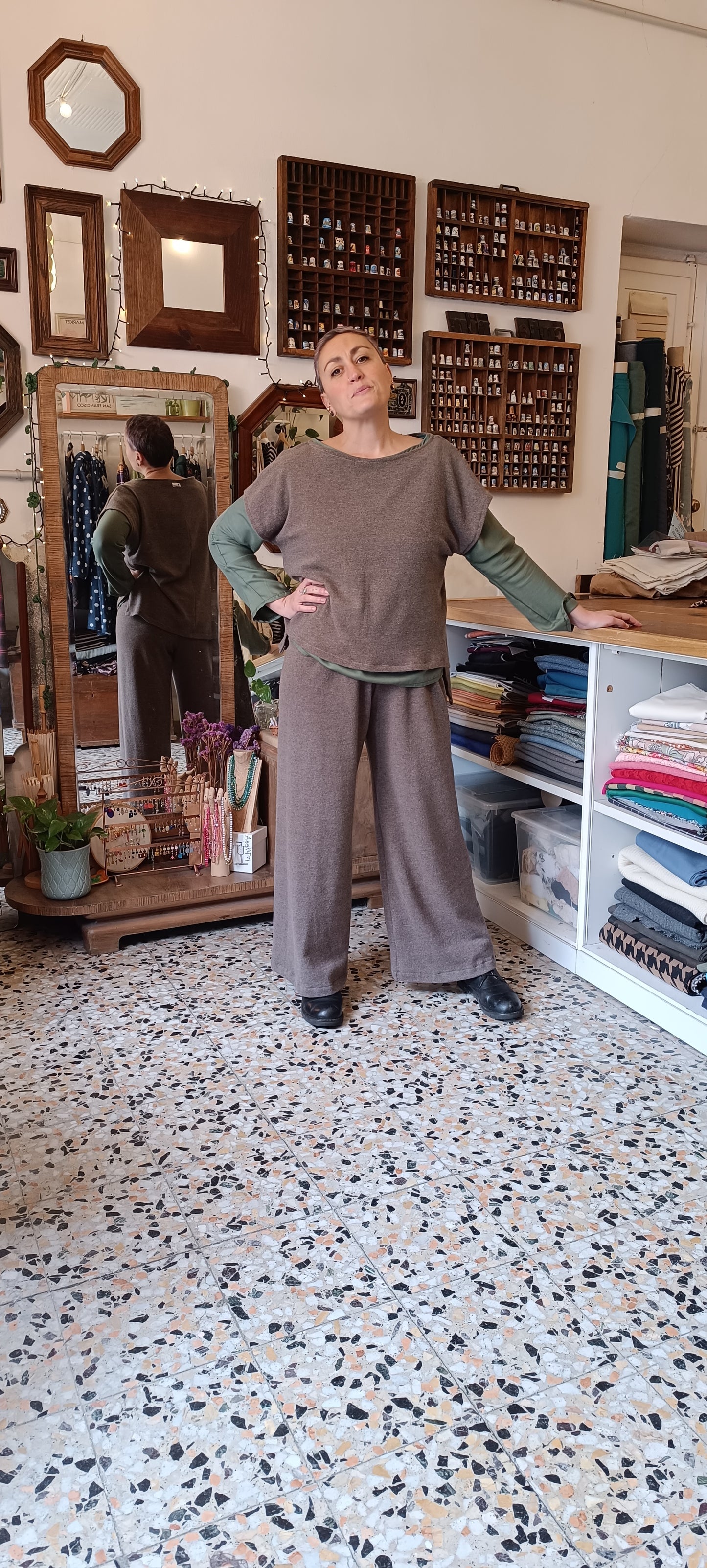 Panta pura lana Tortora