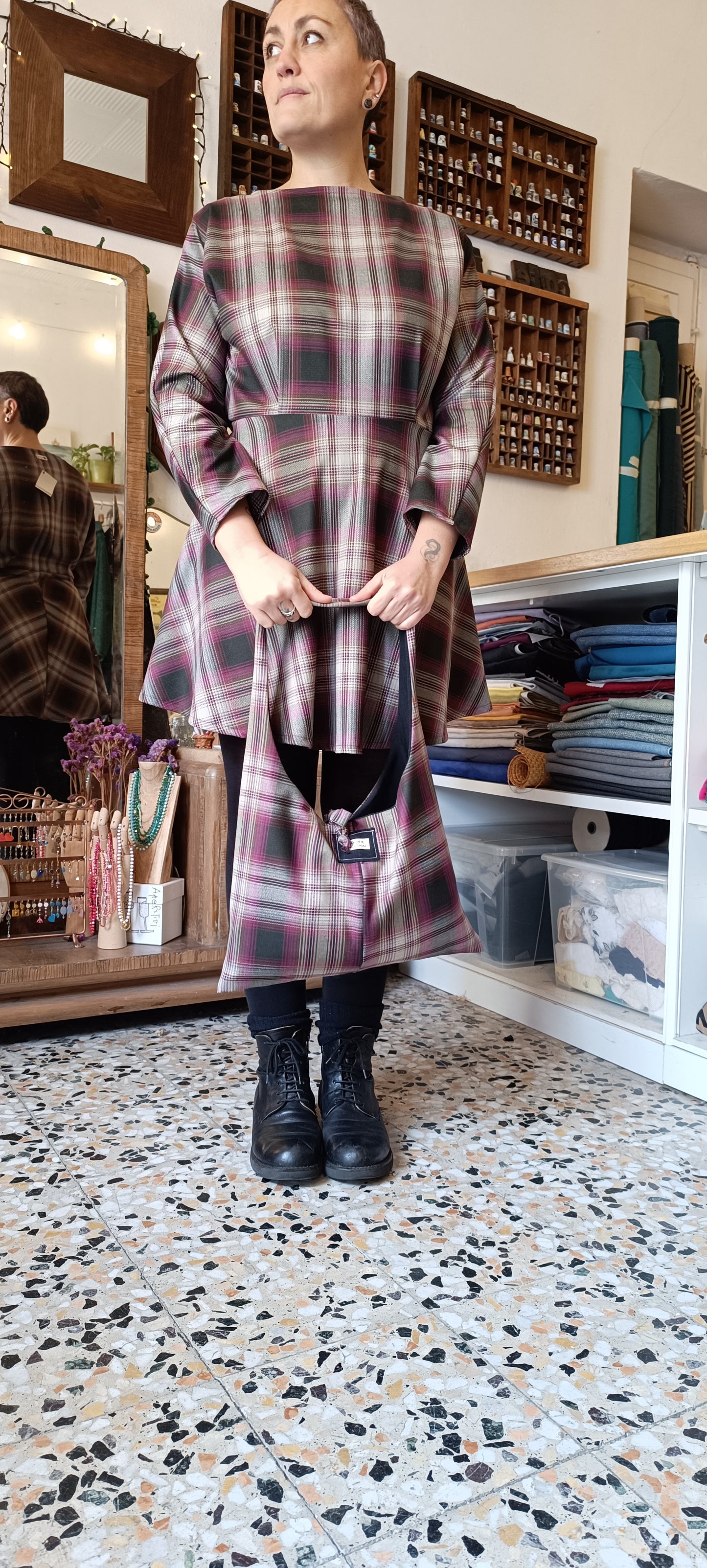 Abito Tulipano tartan rosa