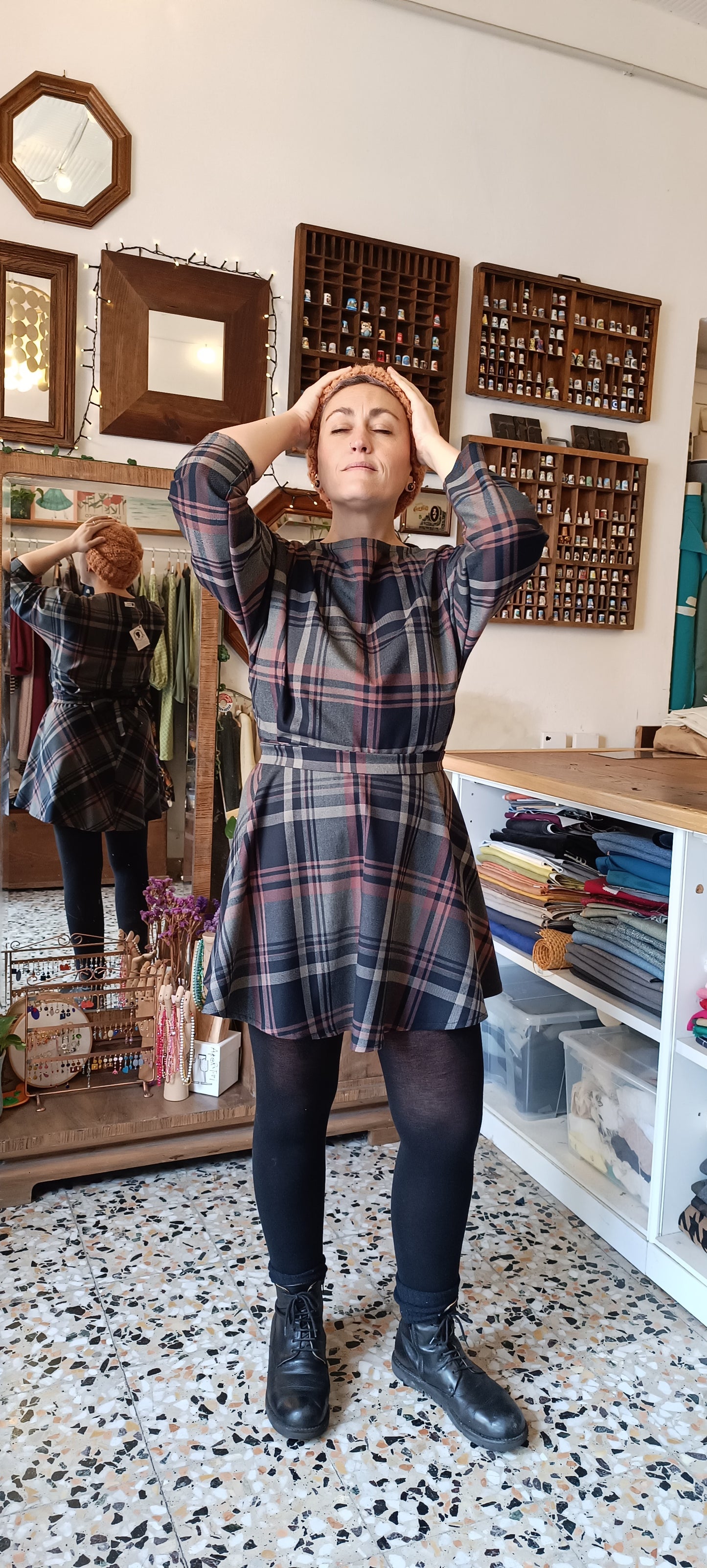 Abito Tulipano tartan blu