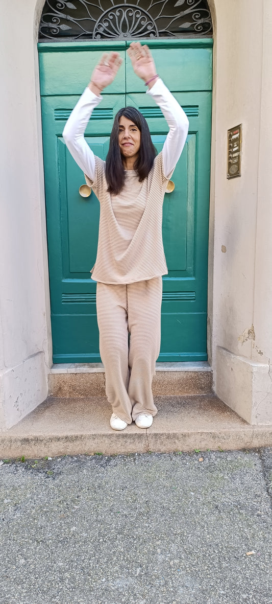 Panta righe panna beige