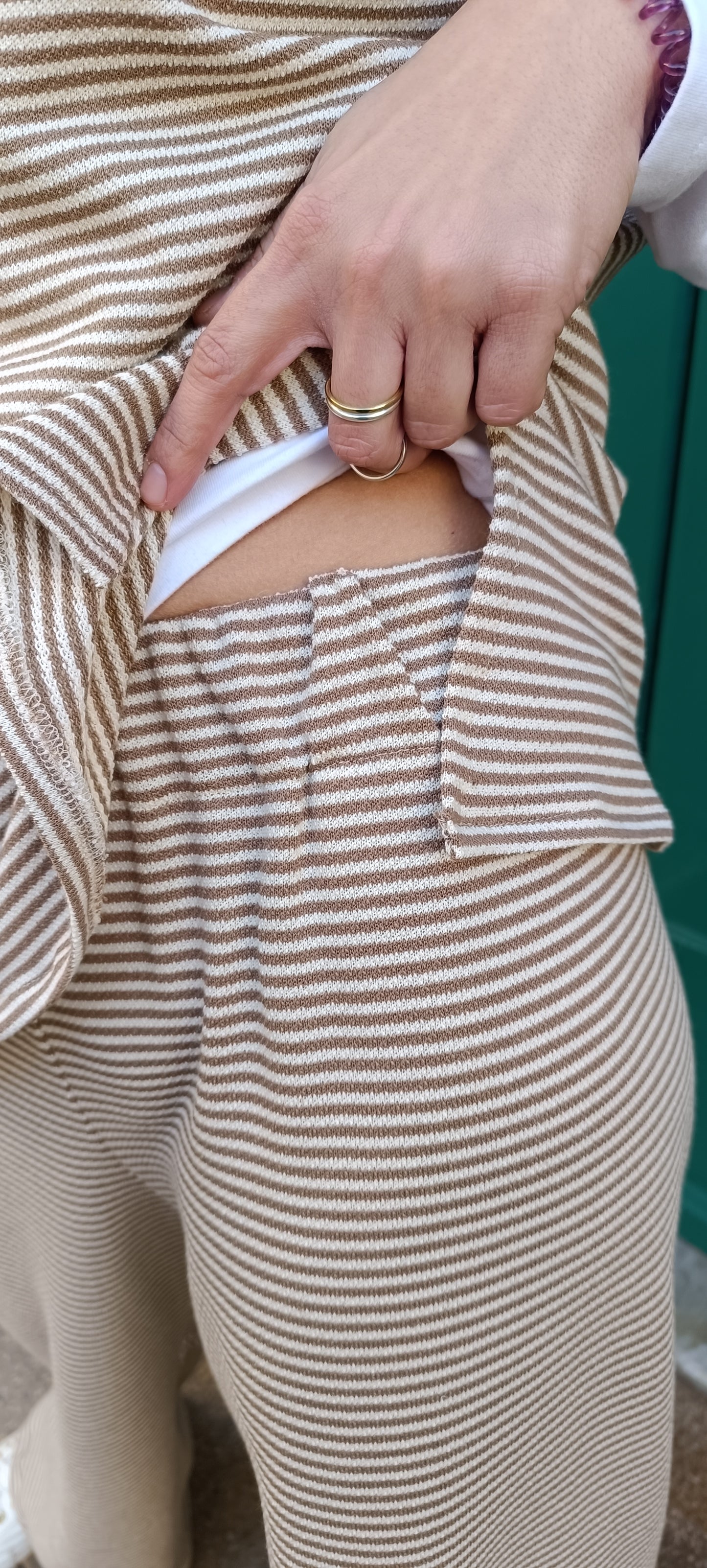 Panta righe panna beige
